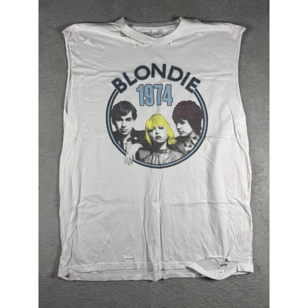 Blondie 1974 Distressed Sleeveless Graphic T-Shirt Vintage-Inspired White X-Larg